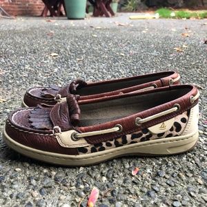 Sperry "Pearlfish" Tassle Leopard Slip Ons Size 6